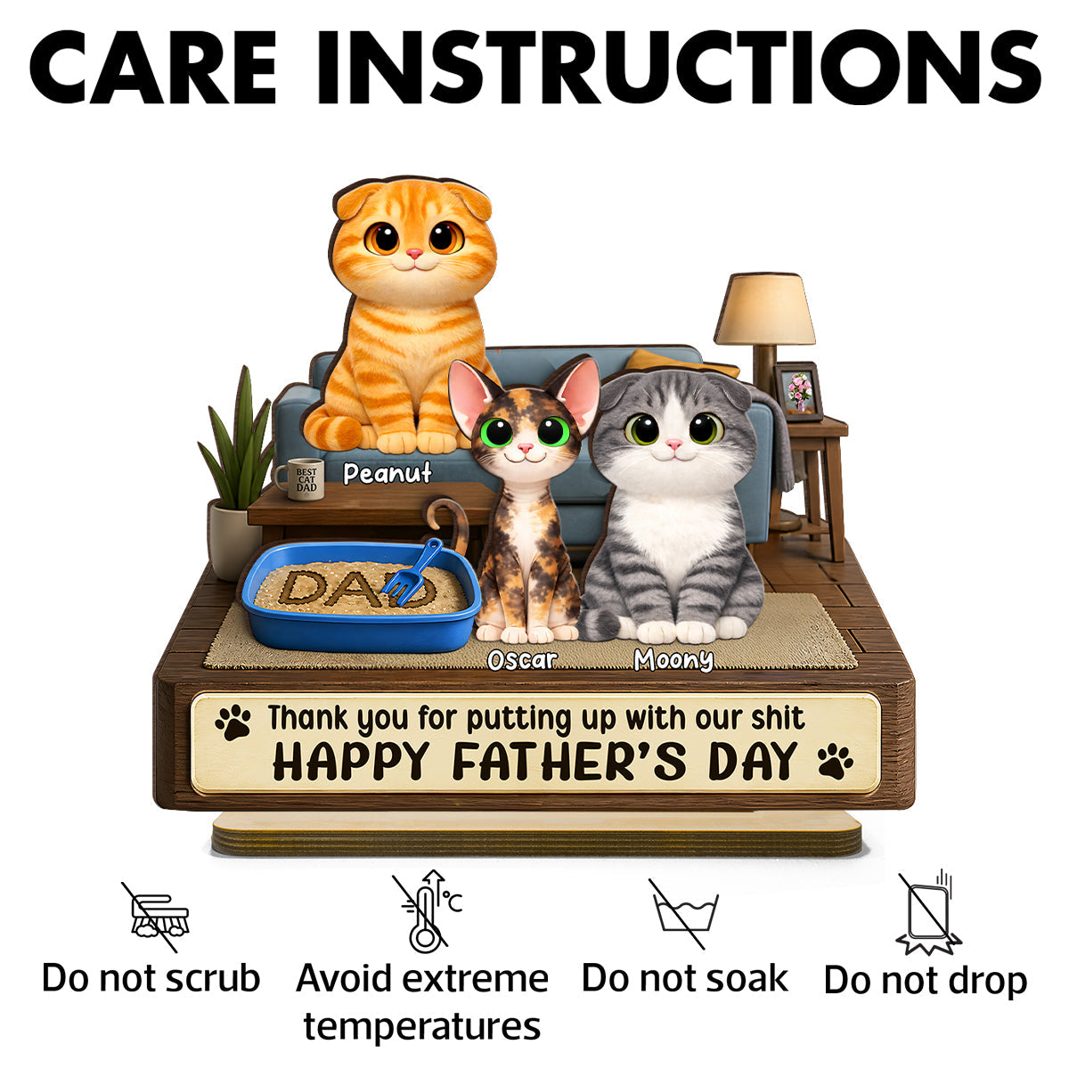 Thank You for Putting up with My Sh*t - Personalized Wooden Plaque - Funny Father's Day Gift for Cat Dad