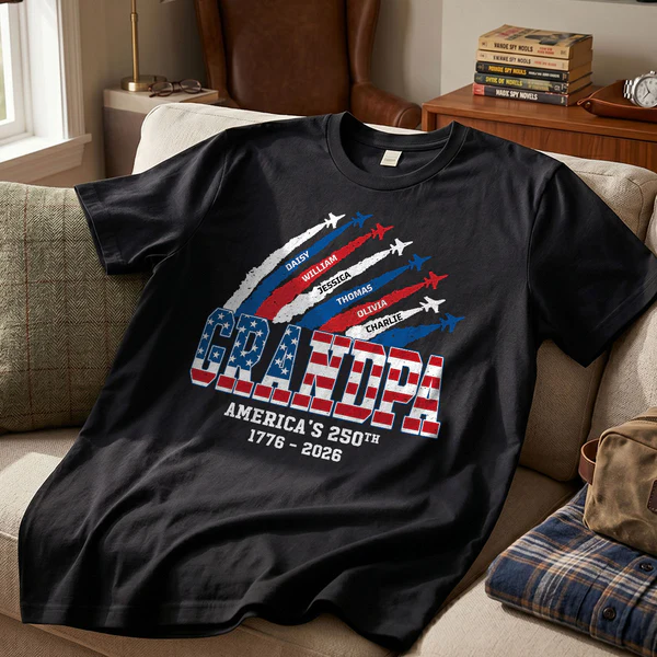 Proud Dad Grandpa Nation Flag American 250th Anniversary - Personalized Shirt - Cool Father's Day Gift For Dad, Grandpa