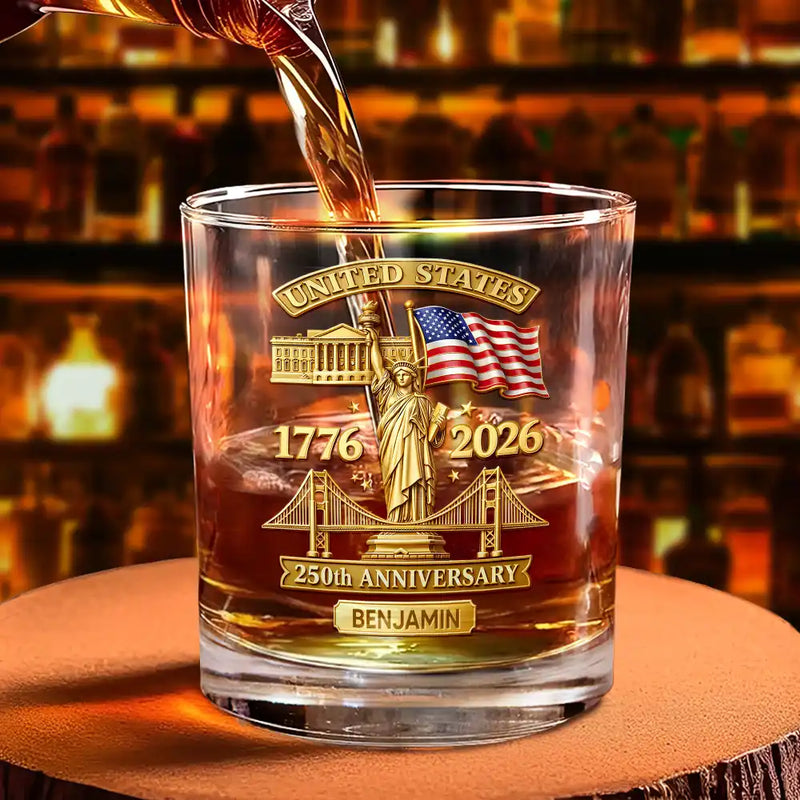 3D Effect 250th Anniversary - Personalized Whiskey Glass