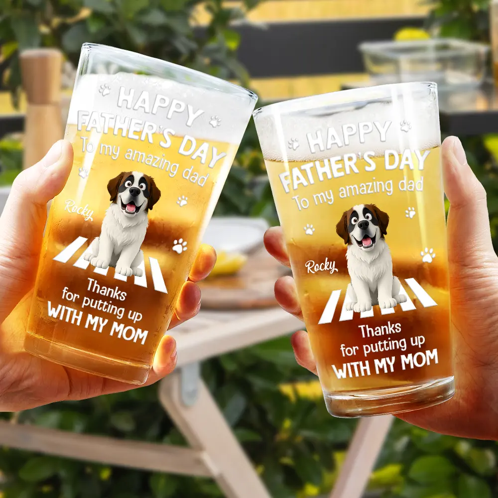 3D Effect Dog Cat Thanks For Putting Up With My Mom - Personalized Beer Glass