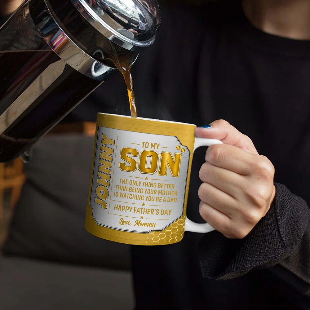 3D Metal Effect Watching You Being A Dad - Personalized White Edge-to-Edge Mug