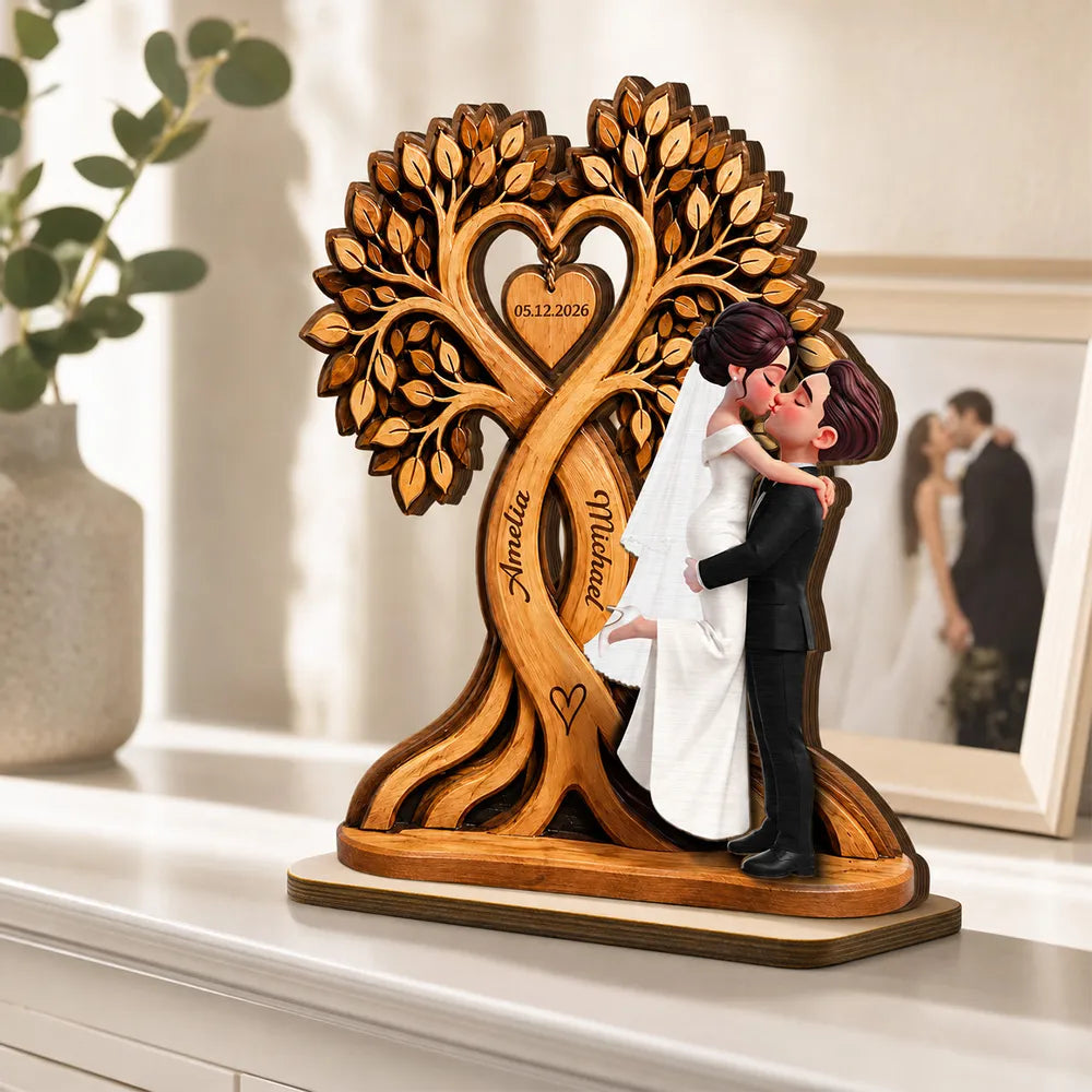 Wedding Couple Heart Tree - Personalized Wooden Plaque - Wedding Anniversary Gift, Rustic Wedding Gifts