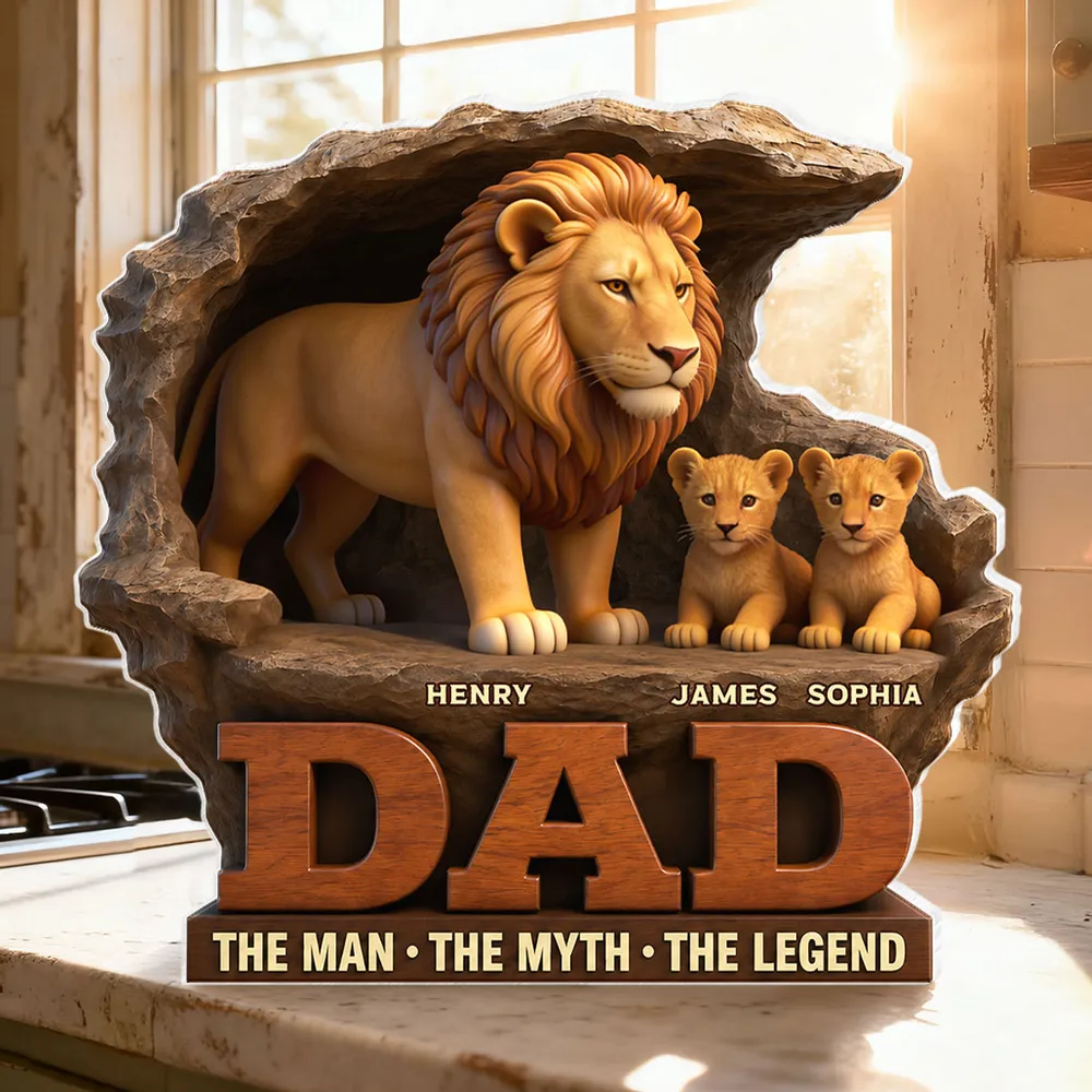 Lion Dad The Man The Myth The Legend - Personalized Acrylic Block Plaque - Cool Father's Day Gift For Dad