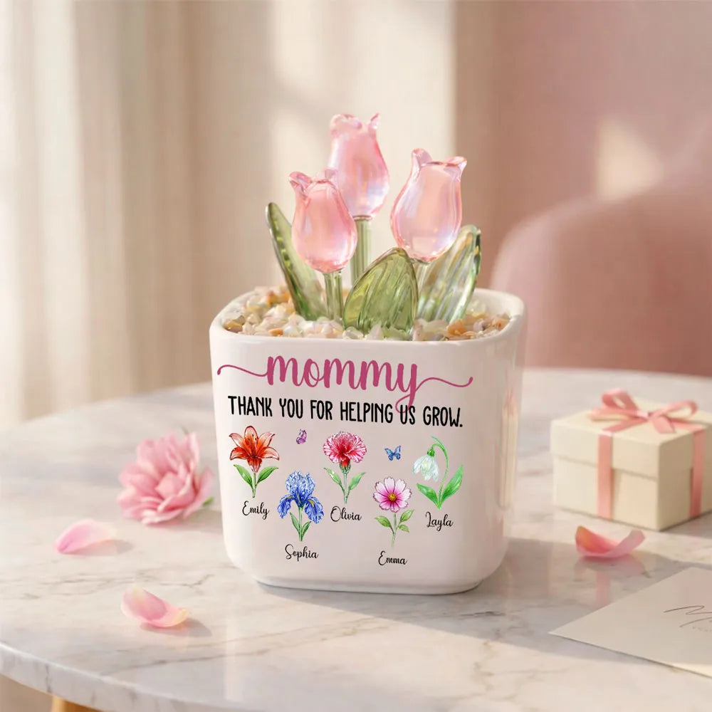 Thank You For Helping Me Grow - Personalized Custom Glass Everlasting Tulips