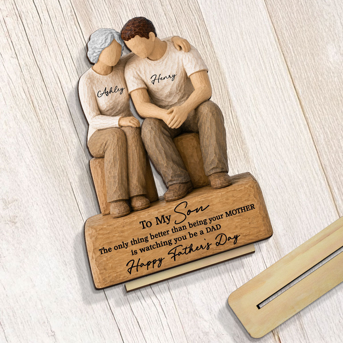 To My Son Watching You Be A Dad From Mom 2D Flat - Personalized Wooden Plaque - Father's Day Gift For Son