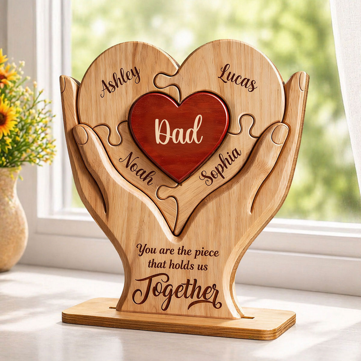 Dad The Piece That Holds Us Together - Personalized Wooden Plaque - Father's Day Gift for Dad, Husband