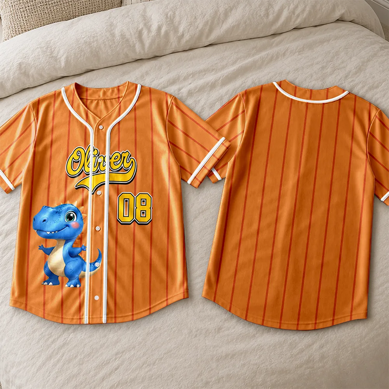 Cartoon Dinosaur Vehicles For Kids - Personalized Baseball Jersey Shirt