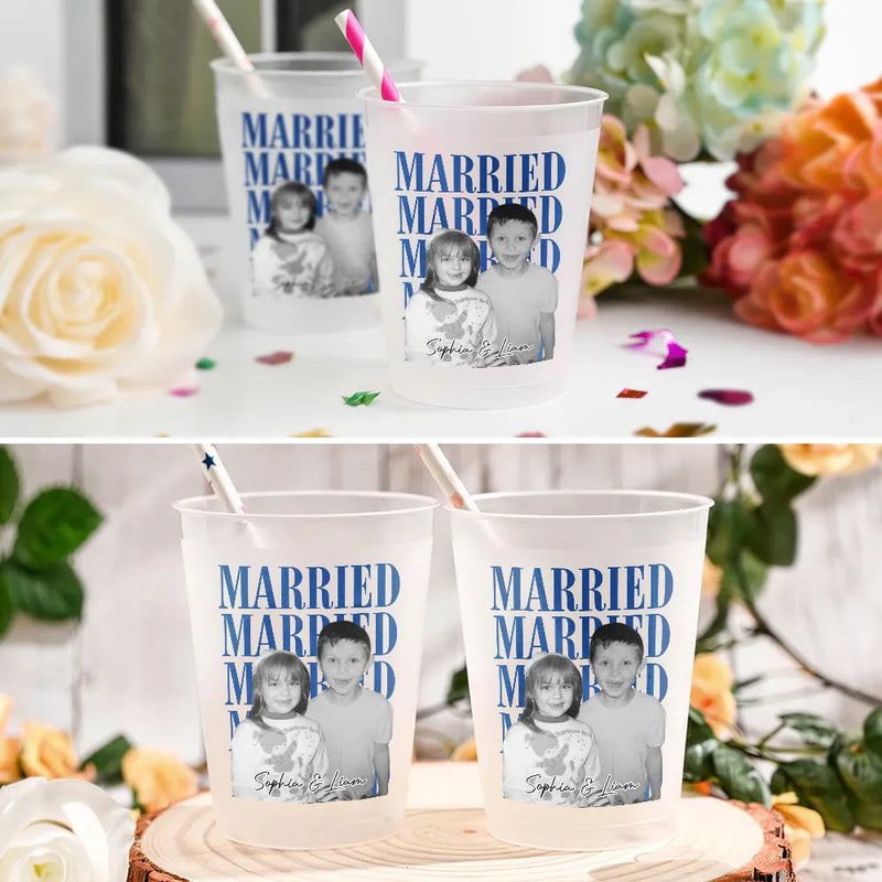 Custom Photo Couple Married Engaged - Personalized Frosted Cups
