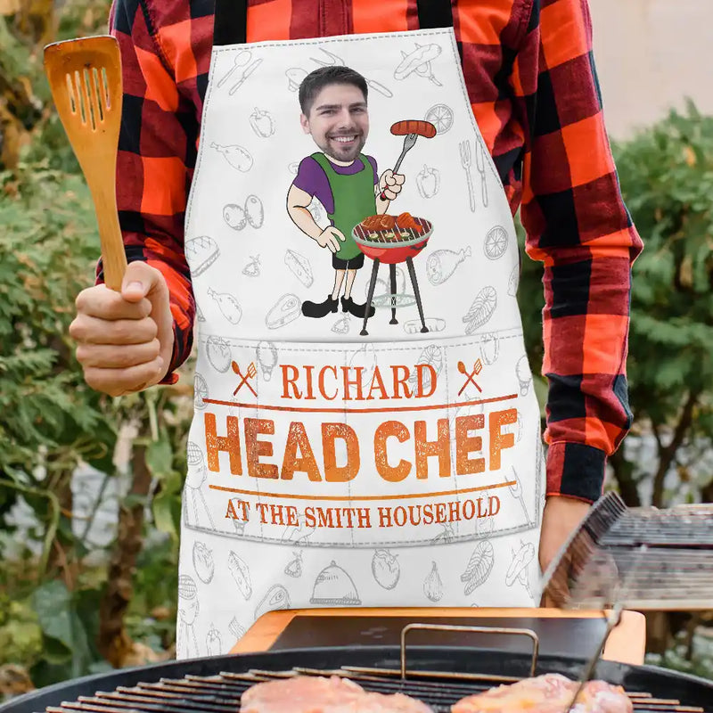 Custom Photo Dad Head Chef - Personalized Apron