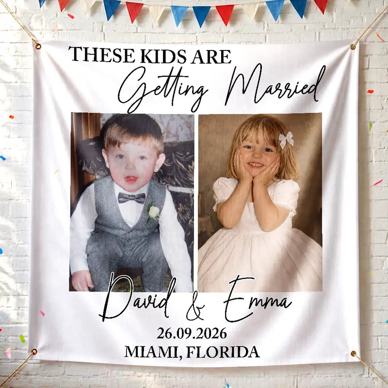 Custom Photo Look Who's Getting Married Couple - Personalized Backdrop