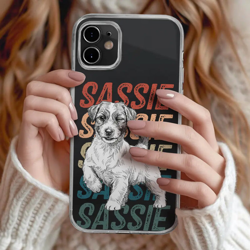 Custom Photo Pencil Sketch Art Dog Cat With Colorful Texts - Personalized Clear Phone Case