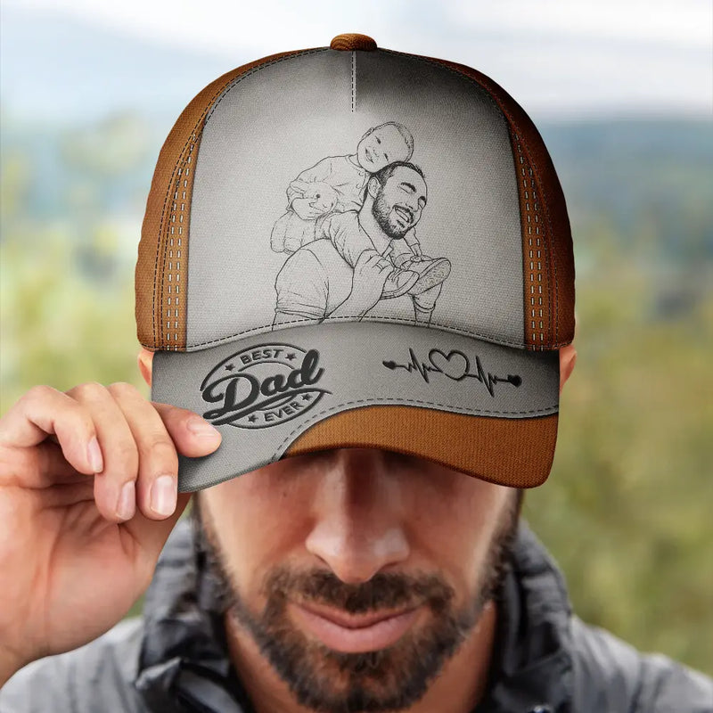 Custom Photo Bold Sketch Best Dad Papa Ever - Personalized Classic Cap