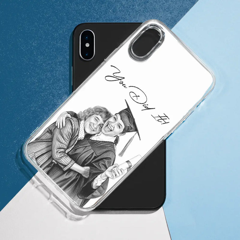 Custom Photo Pencil Sketch Family Besties Dog Cat Portrait - Personalized Clear Phone Case