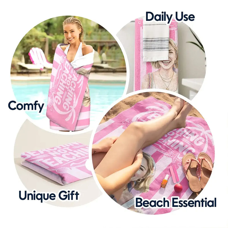 Custom Photo Realistic Watercolor Art Beaching Not Teaching Vibrant Stripes Color - Personalized Beach Towel