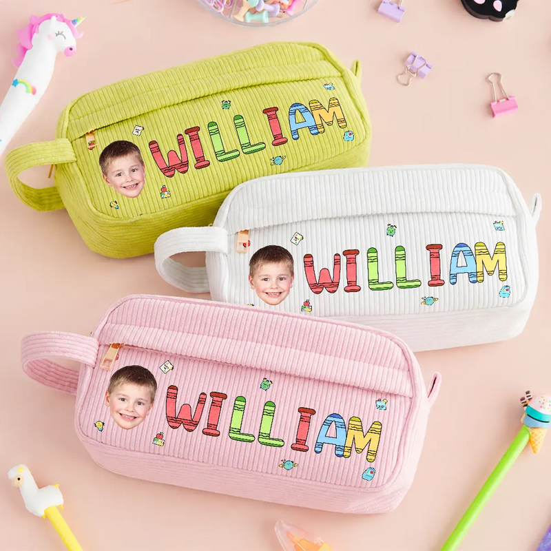 Custom Photo School Kids' Back To School - Personalized Corduroy Pencil Case