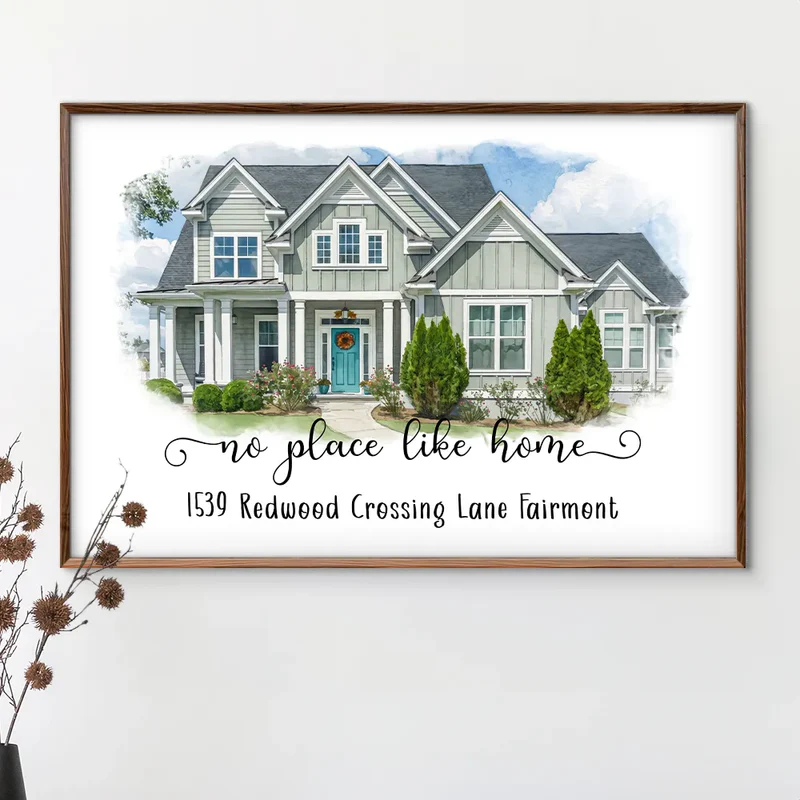 Custom Photo Watercolor Painting Home Sweet Home - Personalized Poster