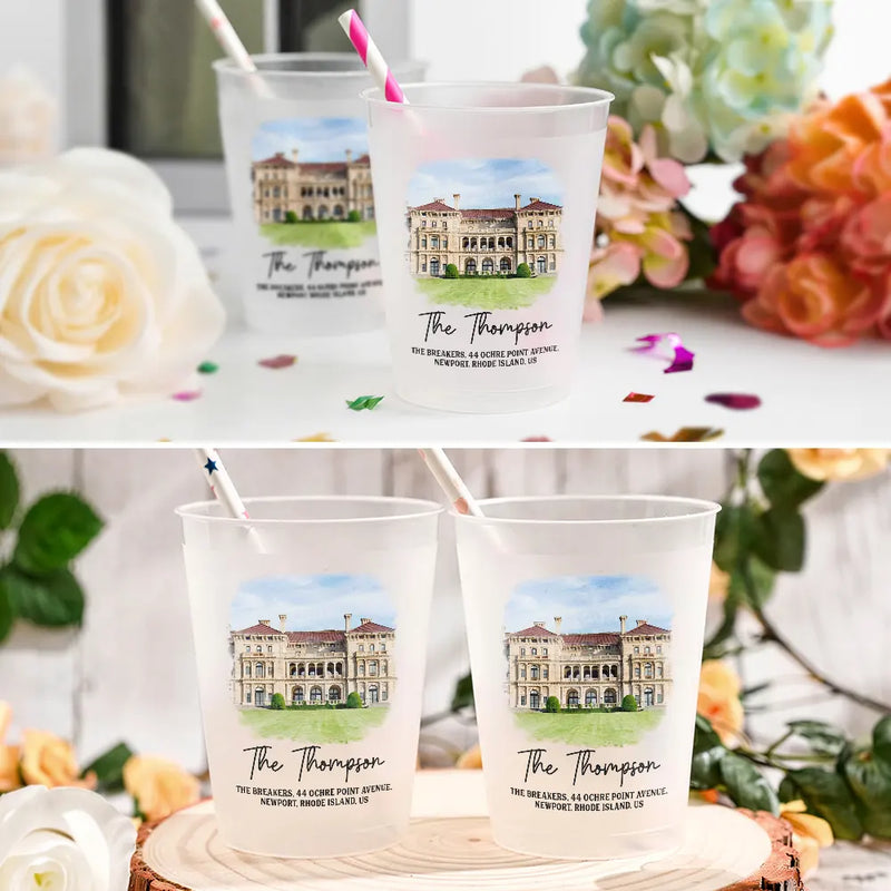 Custom Photo Watercolor Painting Wedding Venue Illustration - Personalized Frosted Cups