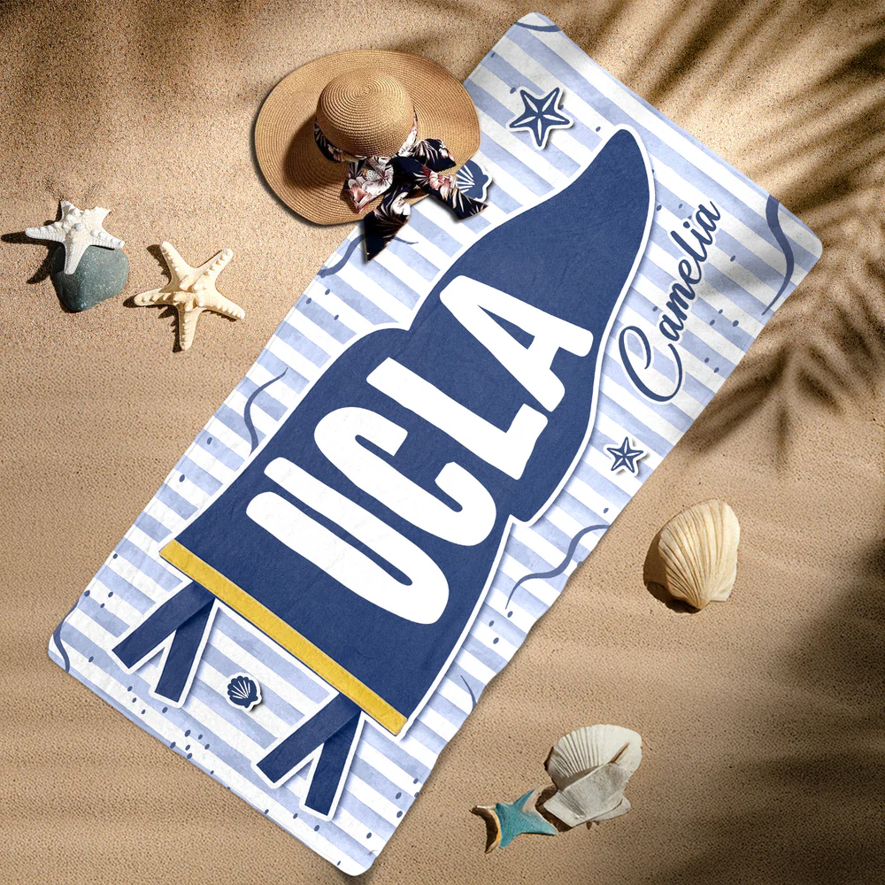 Custom School Pennant Flag Graduation Gift - Personalized Beach Towel
