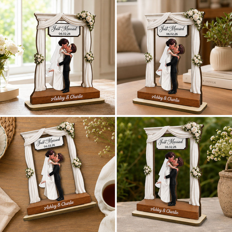 Wedding Couple 2D Flat - Personalized Wooden Plaque - Wedding Gift Anniversary Gift Newlywed Gift