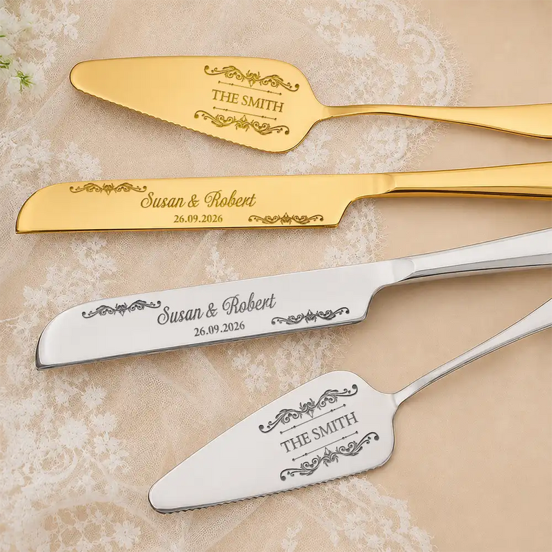 Floral Pattern Couple Wedding - Personalized Cake Cutting Set