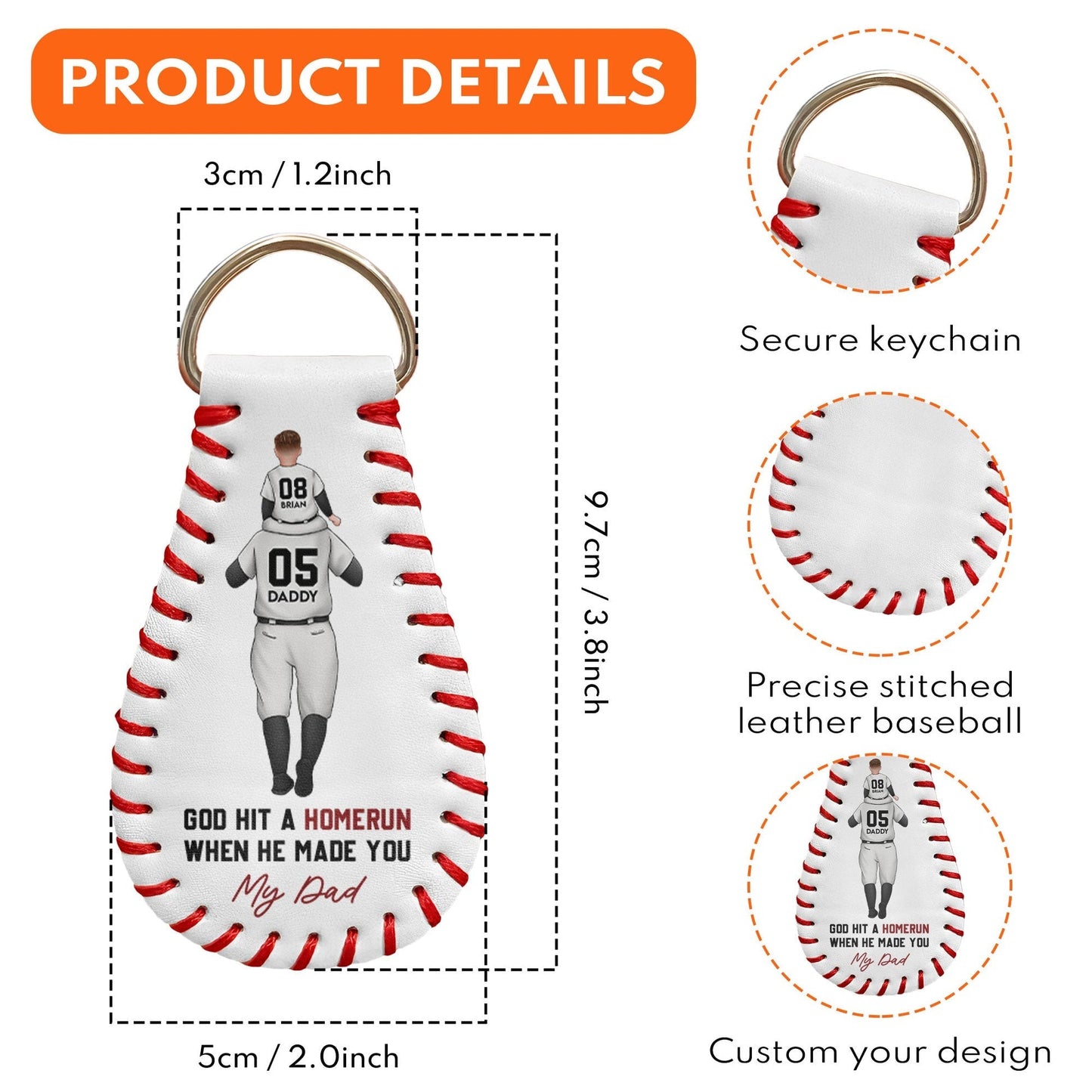 Father's Day Gifts, God Hit A Homerun When He Made You My Dad - Personalized Leather Baseball Keychain