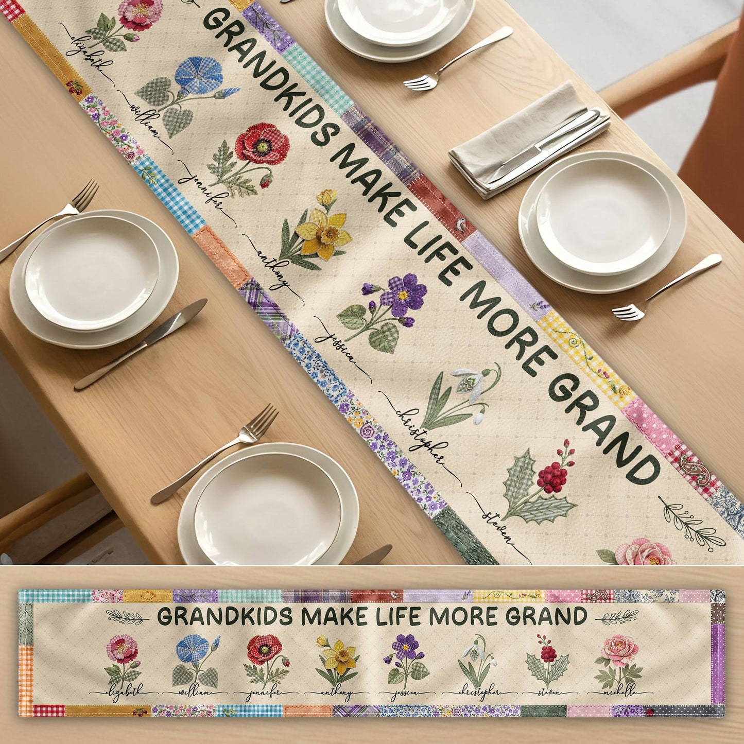 Father's Day Gifts, Grandkids Make Life More Grand - Personalized Table Runner