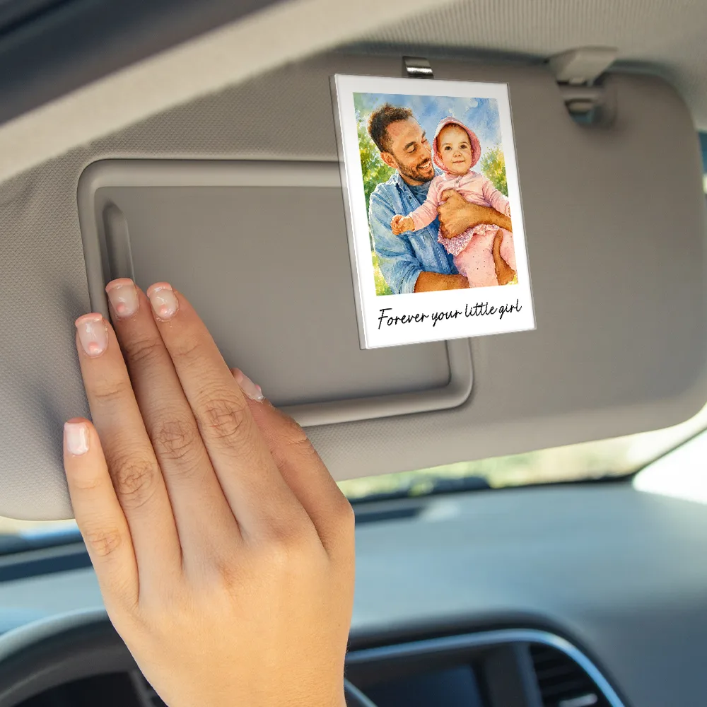 Custom Photo Watercolor Painting I Love You Daddy Grandpa Pet Dad - Personalized Custom Shaped Acrylic Car Visor Clip