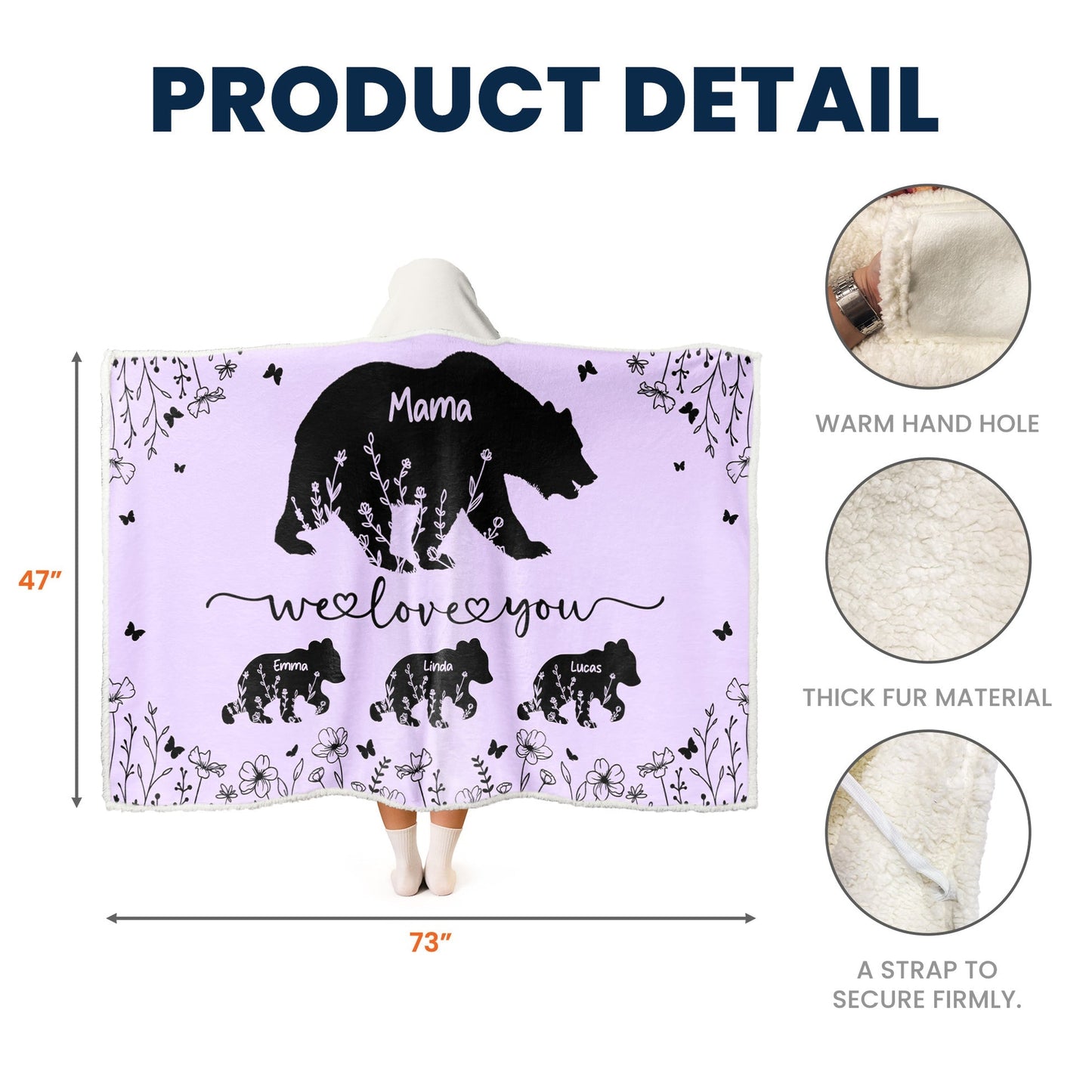 Mama Bear We Love You Floral Version - Personalized Wearable Blanket