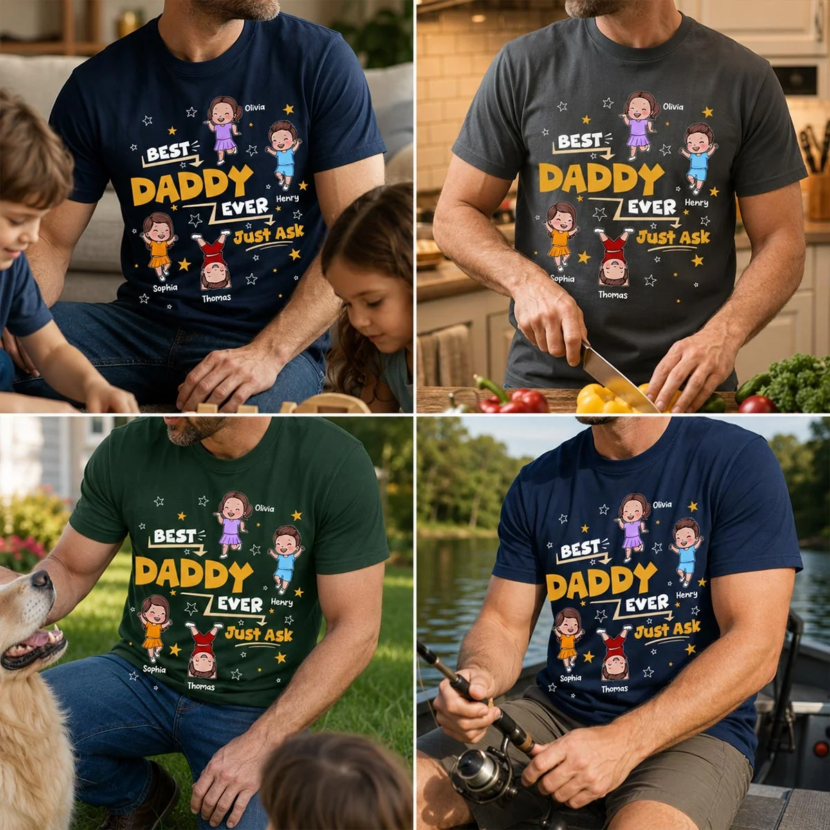 Best Dad Grandpa Ever Just Ask Cute Cartoon Kids - Personalized Shirt