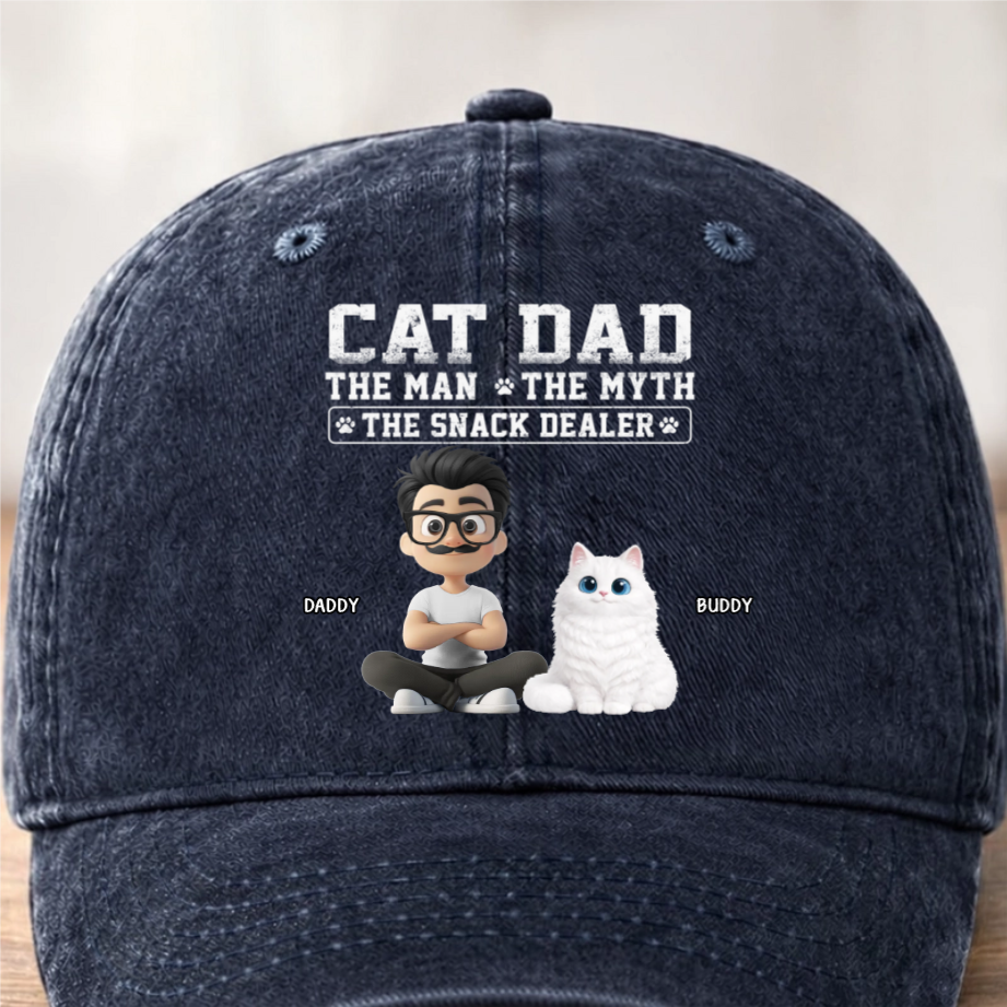 Custom Vintage Washed Denim Baseball Cap - Personalized Father's Day Gifts For Cat Lovers, Cat Mom And Dad - Life’s Greatest Gift Has Paws