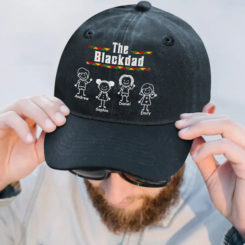 Stick Figures The Blackfather - Personalized Vintage Washed Denim Cap