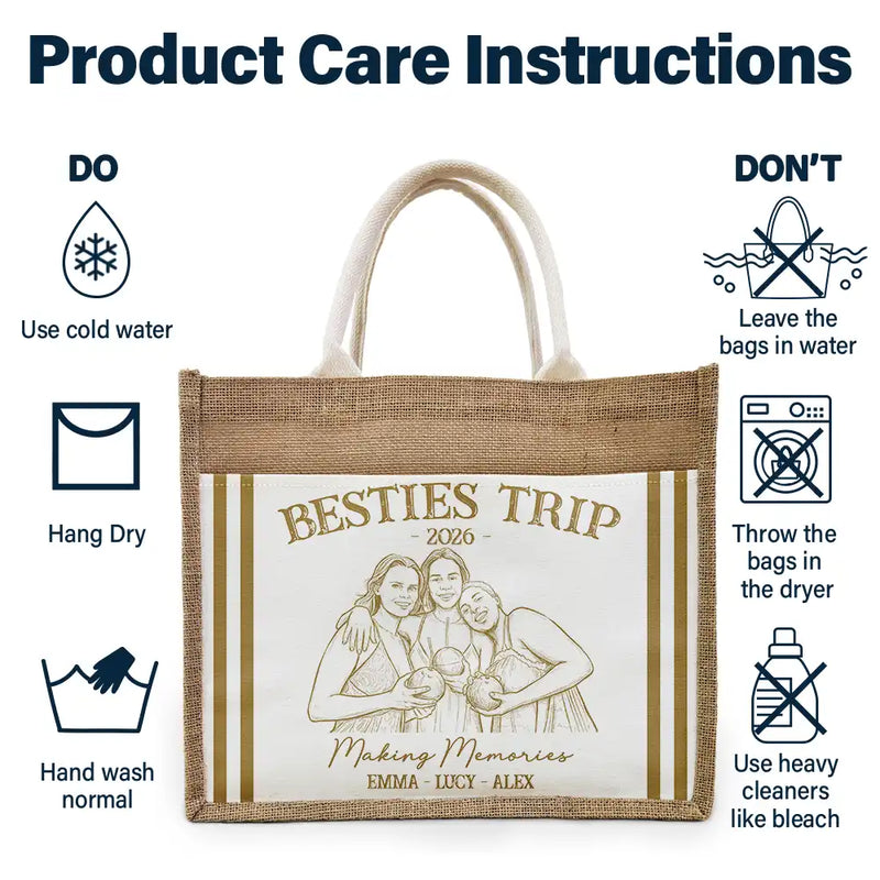 Custom Photo Pencil Sketch Girls Trip A Lot Of Laughter & Memory - Personalized Jute Tote Bag