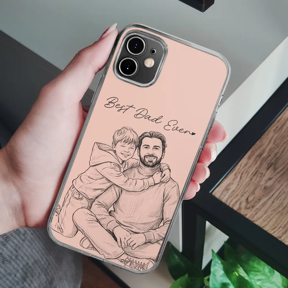 Custom Photo Bold Sketch Best Dad Grandpa Ever Family Portrait - Personalized Clear Phone Case