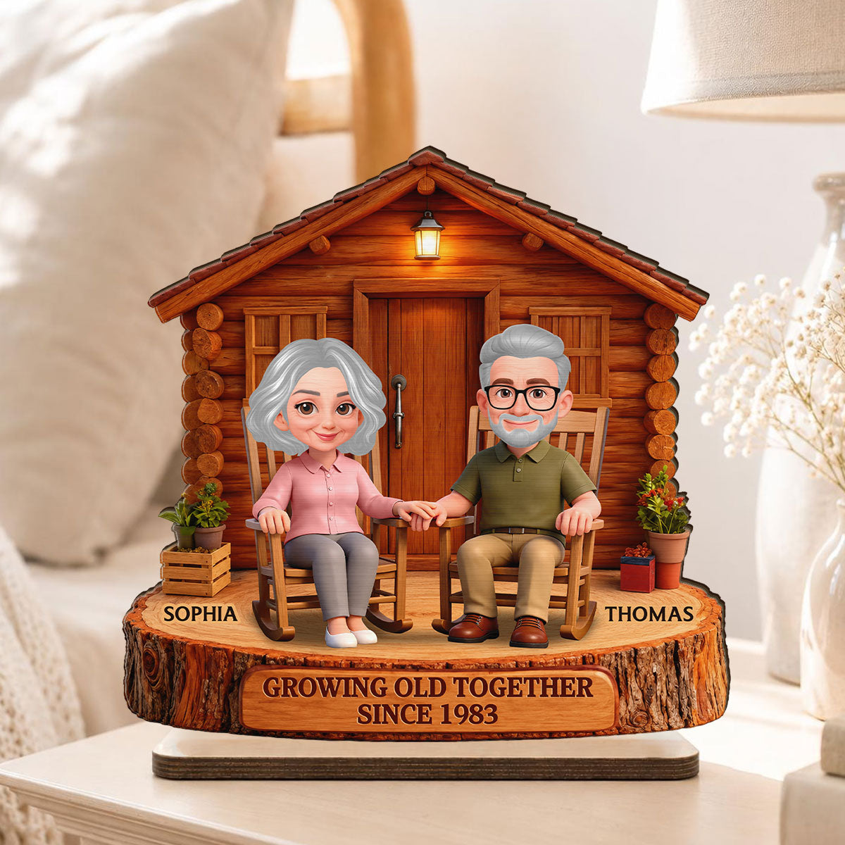 Endless Love Couple Growing Old Together Cabin Wood House - Personalized Wooden Plaque - Anniversary Gift For Couple