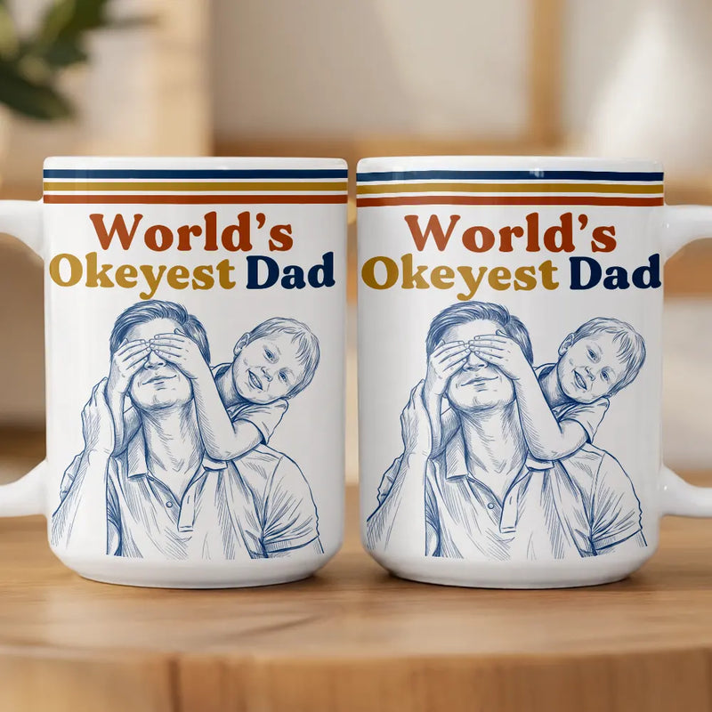 Custom Photo Pencil Sketch World's Best Dad Retro - Personalized Mug