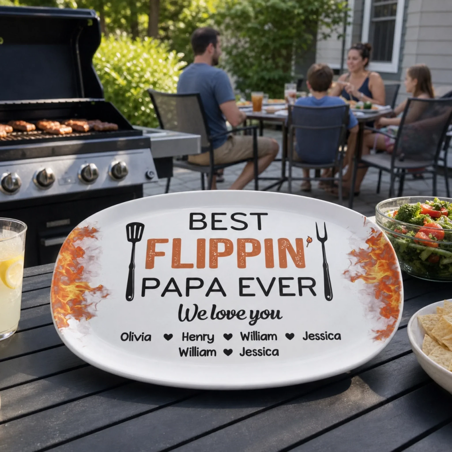 Best Flippin’ Dad Ever - Family Personalized Custom Platter - Father's Day, Gift For Dad, Grandpa