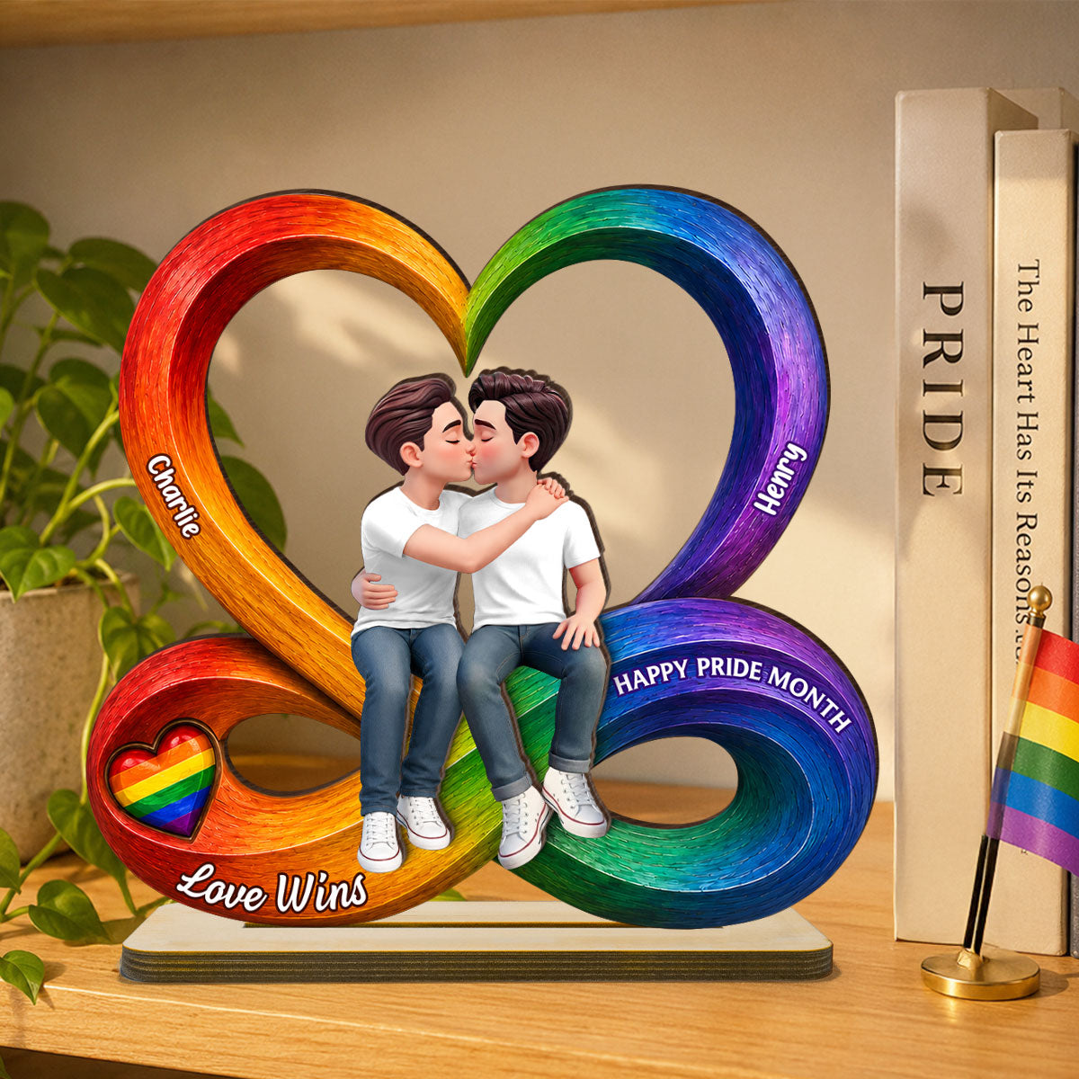 LGBT+ Couple Infinity Love - Personalized Wooden Plaque - Gift For Couple, Happy Pride Month