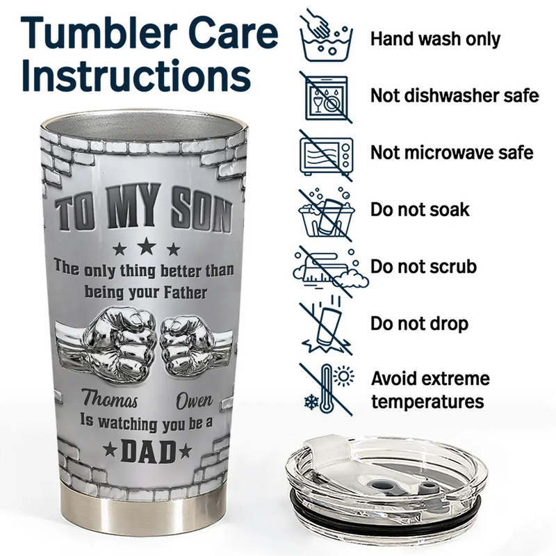 Metal Effect Hand Punch Watching You Be A Dad - Personalized Tumbler