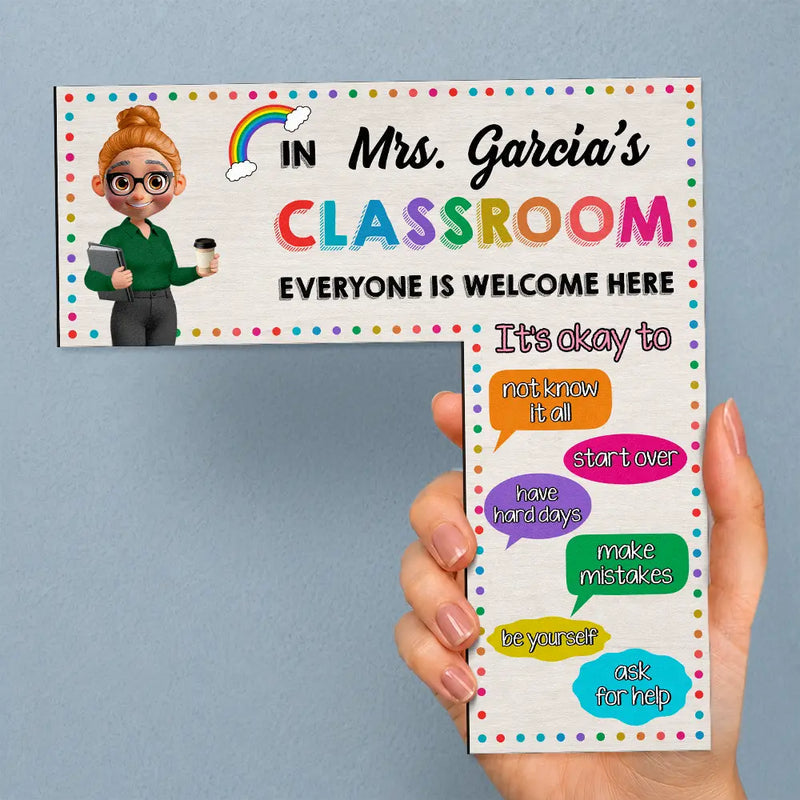 It's Okay In This Classroom Affirmations Teacher - Personalized Door Corner Wood Sign