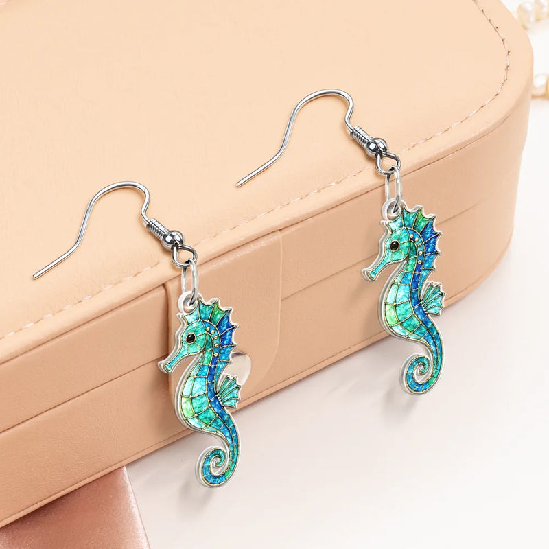 Sea Turtle Starfish Summer Vibe Icon Stained Glass Effect - Personalized Acrylic Earrings