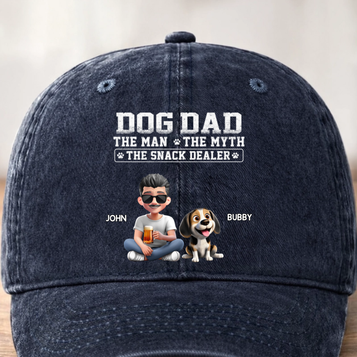 Custom Vintage Washed Denim Baseball Cap - Personalized Father's Day Gifts For Dog Cat Lovers, Dog Dad, Cat Owners - Blessed By Fur & Love
