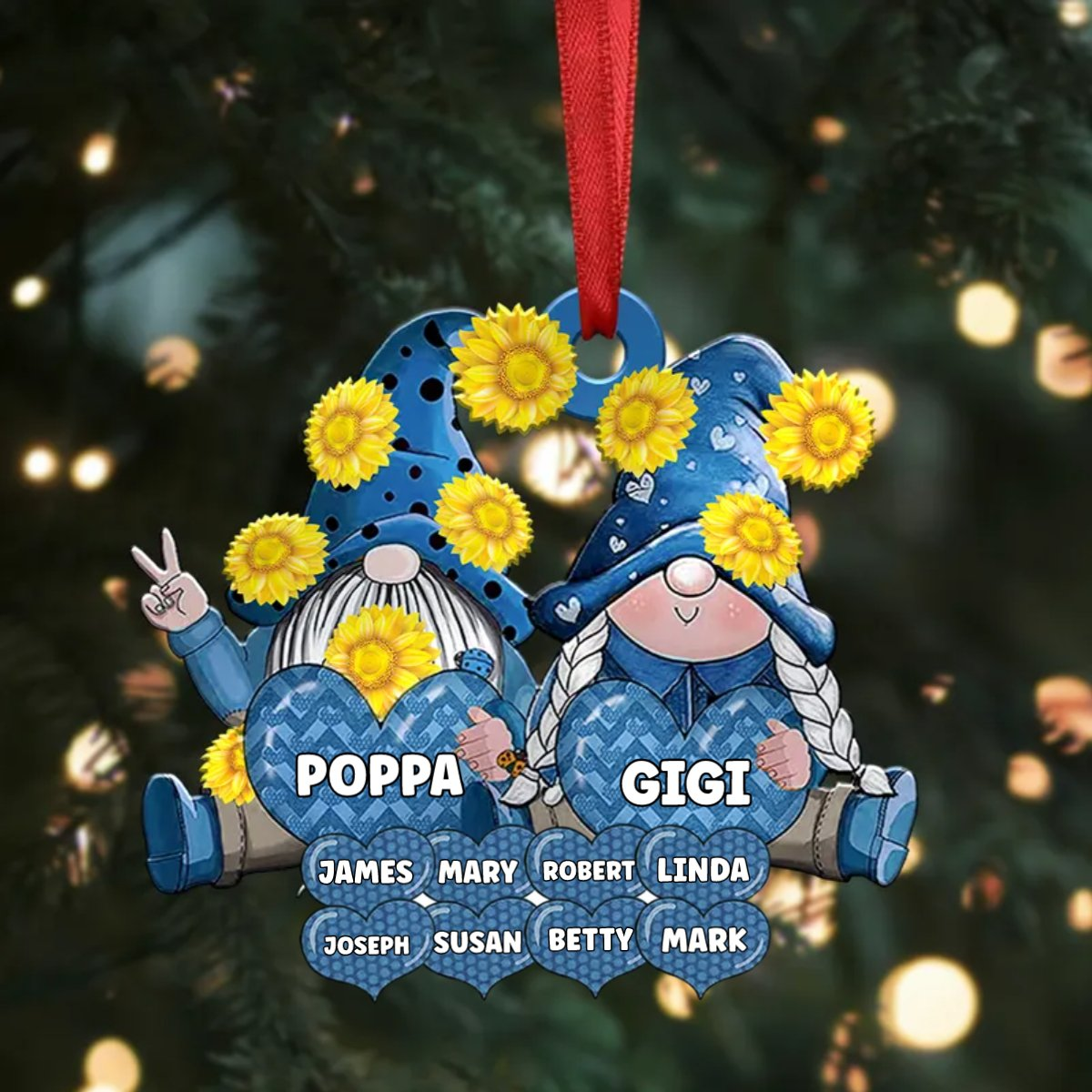 Family - Grandpa Grandma Gnome Loves Sweet Heart Kids - Personalized Ornament