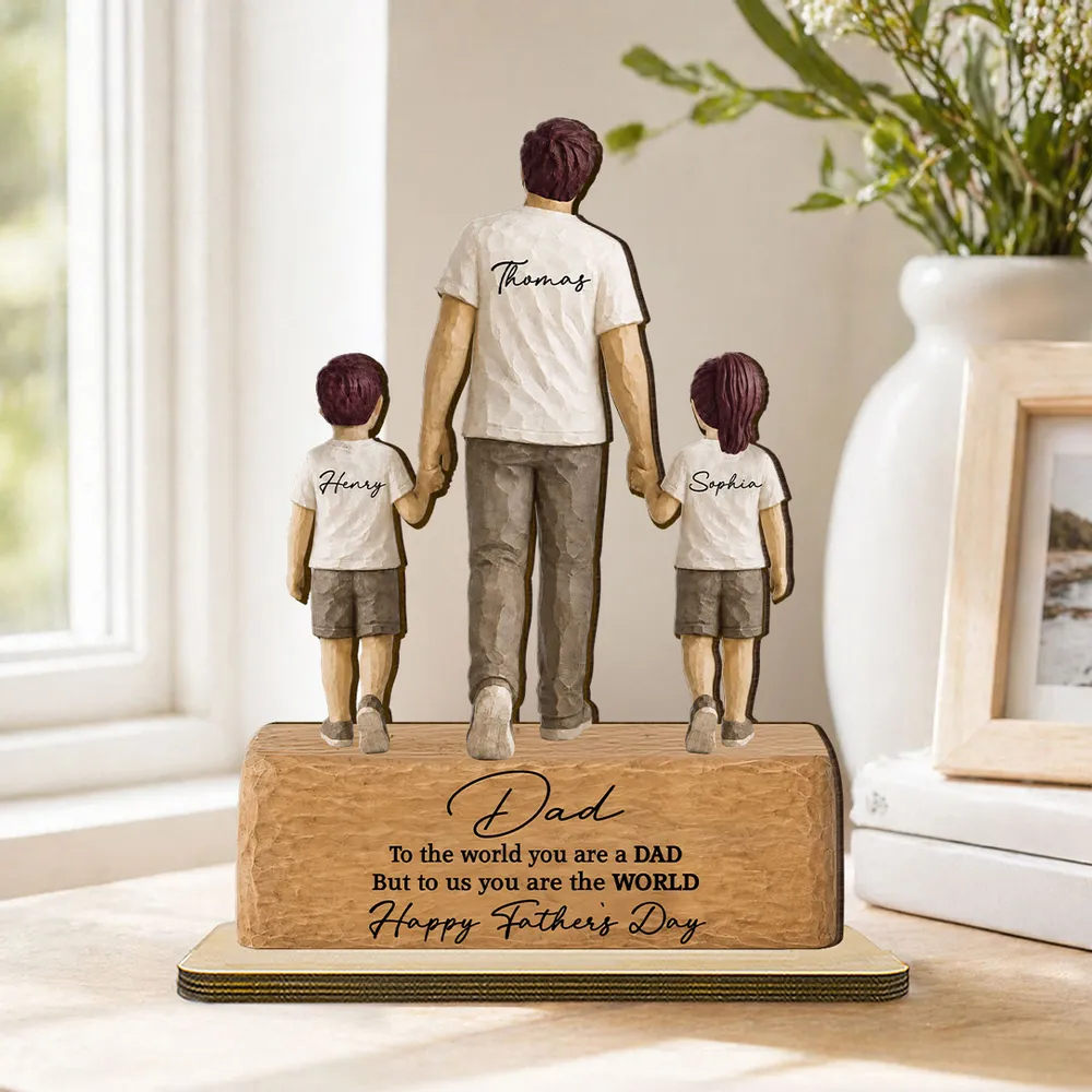 Sentimental Rustic Dad And Kids Walking - Personalized Wooden Plaque - Heartfelt Father's Day Gift For Dad, Husband