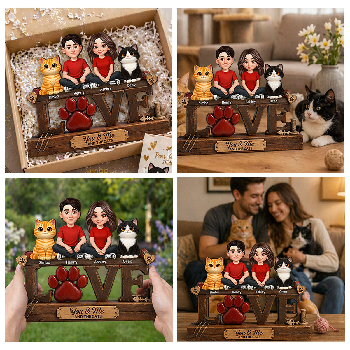 You & Me And The Cat - Personalized Wooden Plaque - Heartfelt Father's Day Gift For Cat Dad