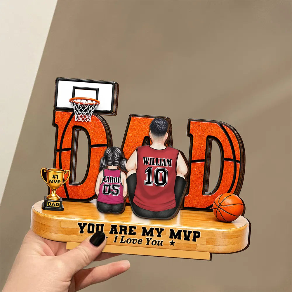 You Are Our MVP Backside Dad & Kids - Personalized Custom Shaped Wooden Plaque