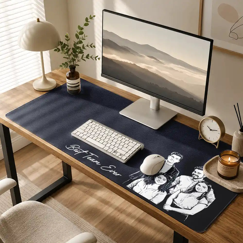 Custom Photo Bold Sketch The Reason I Don't Punch People At Work - Personalized Leather Desk Mat