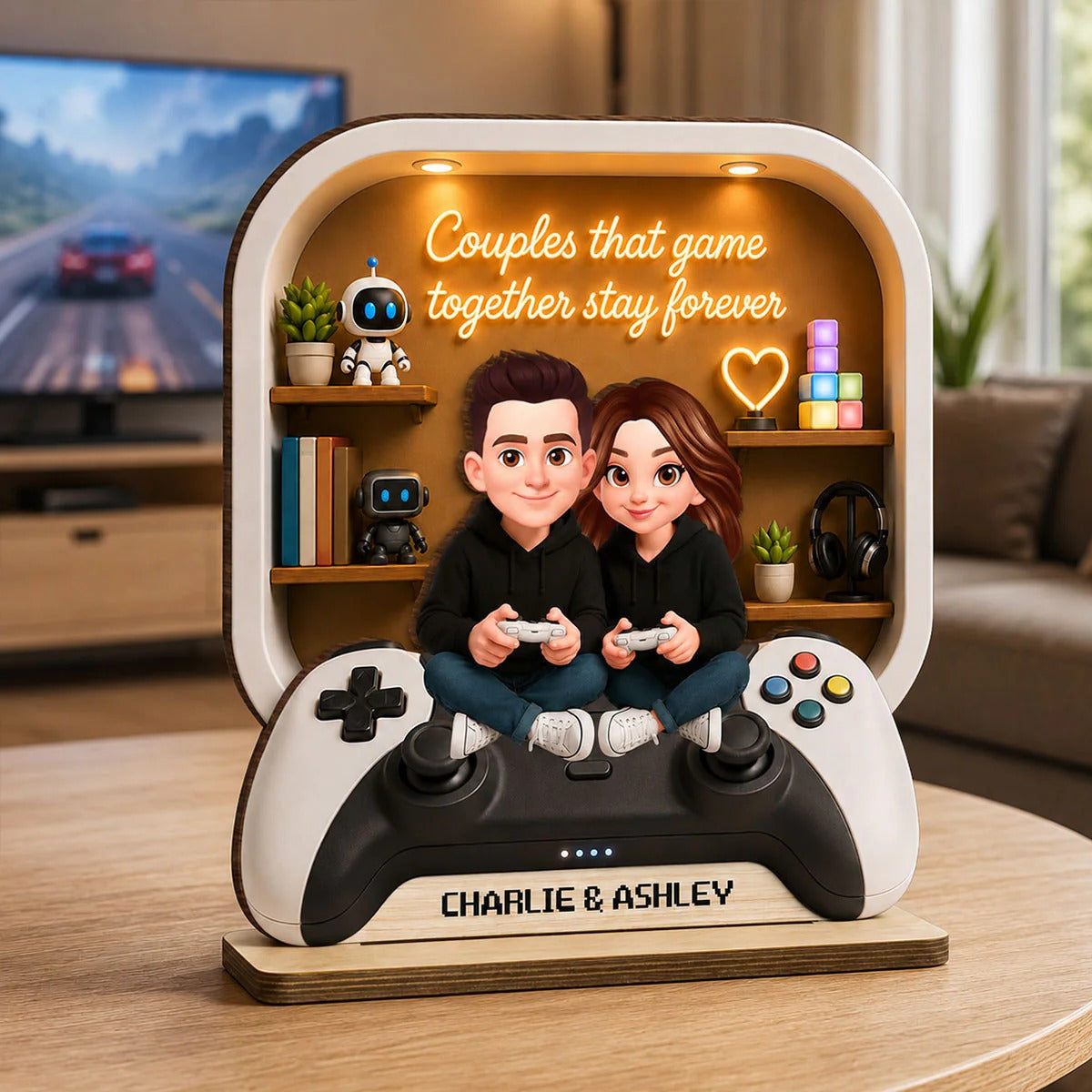 Couples Who Game Together Stay Forever - Personalized Wooden Plaque - Heartfelt Anniversary Gift for Him, for Her