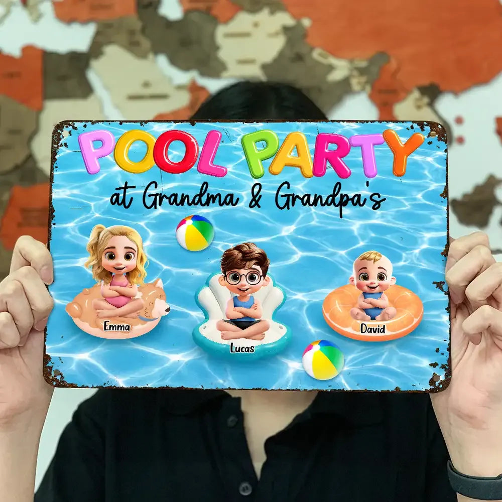 Pool Party Grandma & Grandpa House - Personalized Classic Metal Signs