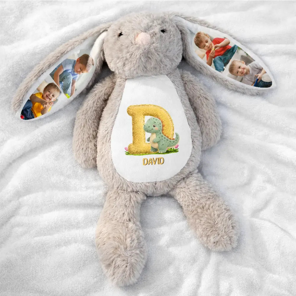 Custom Photo Faux Embroidery Effect Chenille Animal & Alphabet Letters - Personalized Soft Toy Bunny