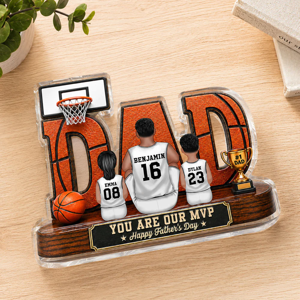 Basketball Dad Legend Daddy's Dream Team 2D Flat Printed- Personalized Acrylic Block Plaque - Father's Day Gift For Dad, Husband, Basketball Fans